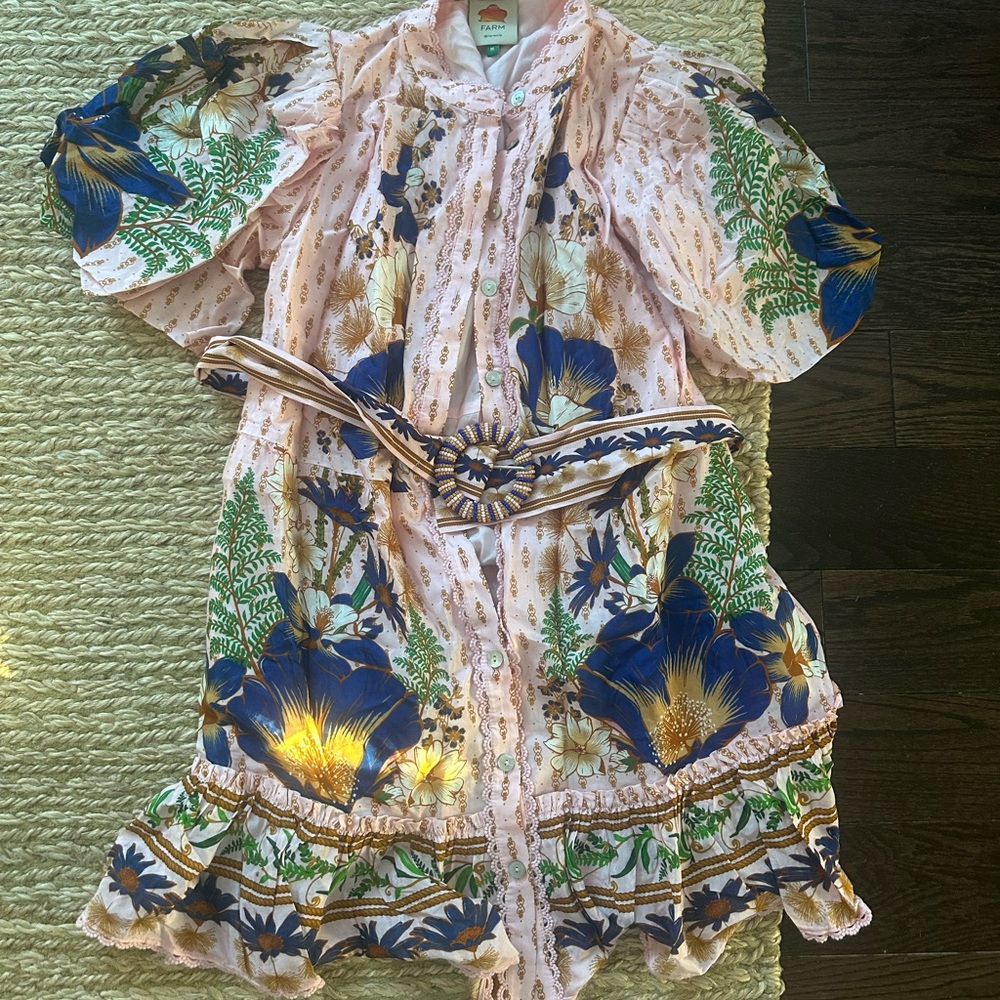 FARM Rio Floral Mini Dress - Blue, Green, Yellow